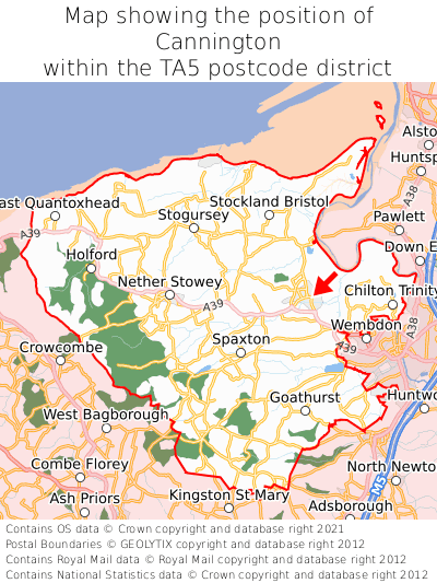 Map showing location of Cannington within TA5