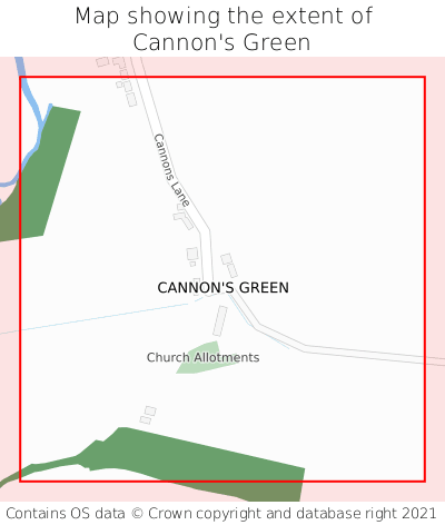 Map showing extent of Cannon's Green as bounding box