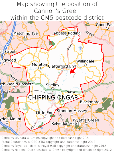 Map showing location of Cannon's Green within CM5