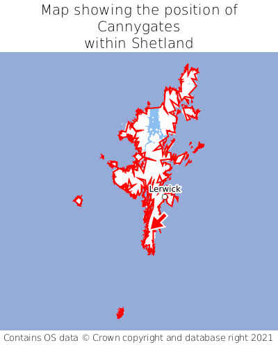 Map showing location of Cannygates within Shetland