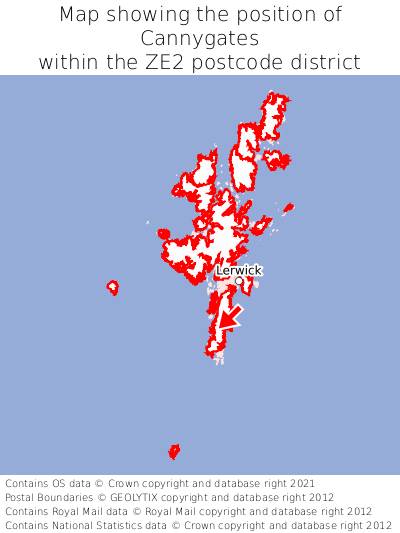 Map showing location of Cannygates within ZE2