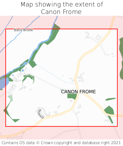 Map showing extent of Canon Frome as bounding box