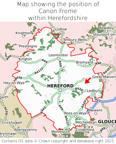 Map showing location of Canon Frome within Herefordshire
