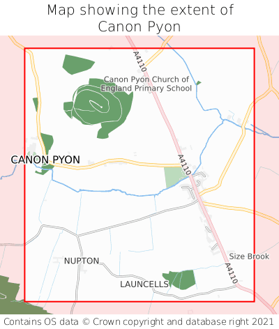 Map showing extent of Canon Pyon as bounding box