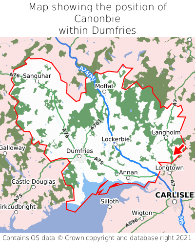 Map showing location of Canonbie within Dumfries