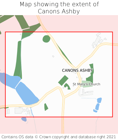 Map showing extent of Canons Ashby as bounding box