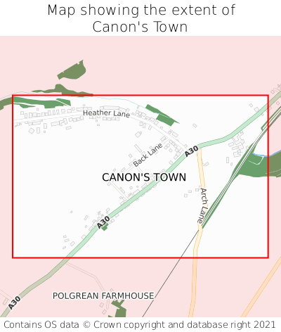 Map showing extent of Canon's Town as bounding box