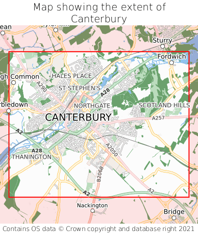 Map showing extent of Canterbury as bounding box