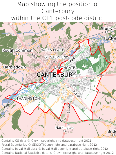 Map showing location of Canterbury within CT1
