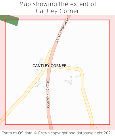 Map showing extent of Cantley Corner as bounding box