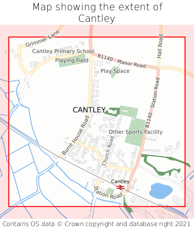 Map showing extent of Cantley as bounding box
