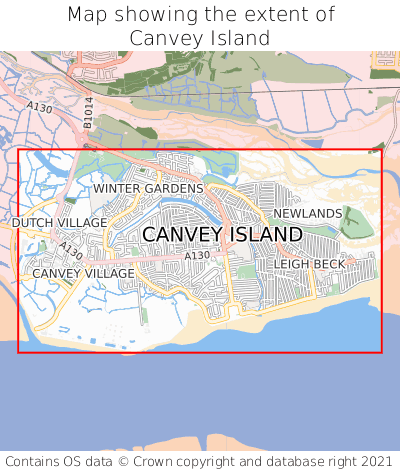 Map showing extent of Canvey Island as bounding box