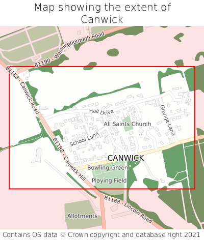 Map showing extent of Canwick as bounding box