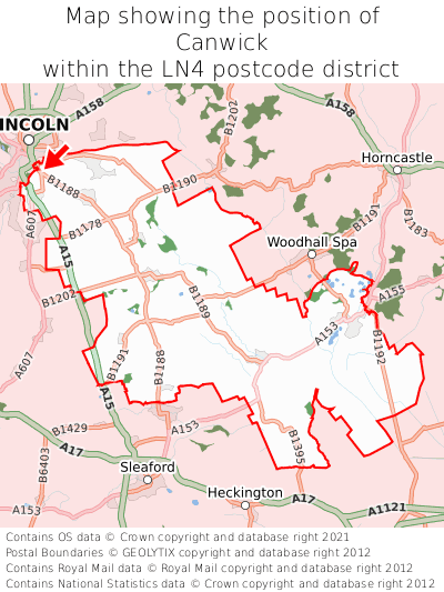 Map showing location of Canwick within LN4