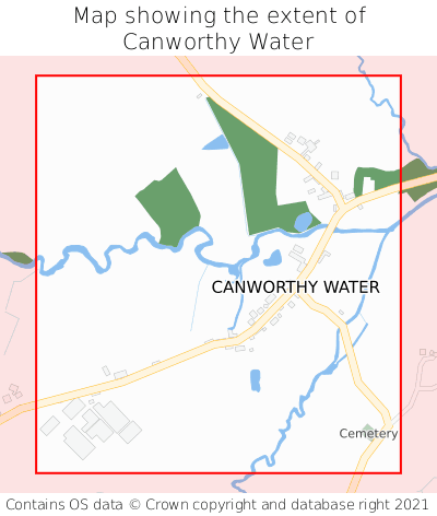 Map showing extent of Canworthy Water as bounding box