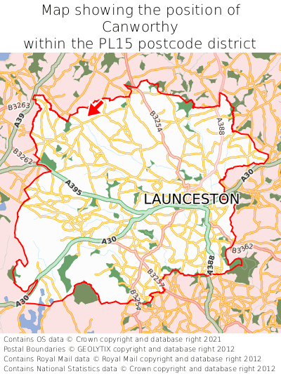 Map showing location of Canworthy within PL15