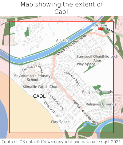 Map showing extent of Caol as bounding box