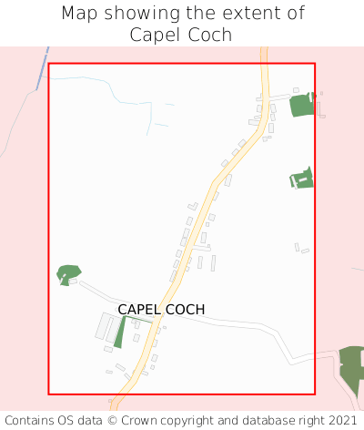 Map showing extent of Capel Coch as bounding box