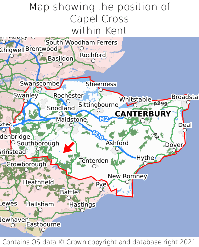 Map showing location of Capel Cross within Kent