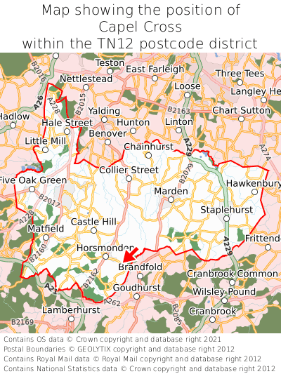 Map showing location of Capel Cross within TN12