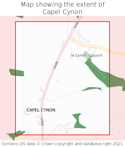 Map showing extent of Capel Cynon as bounding box