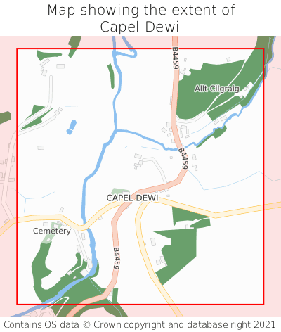 Map showing extent of Capel Dewi as bounding box