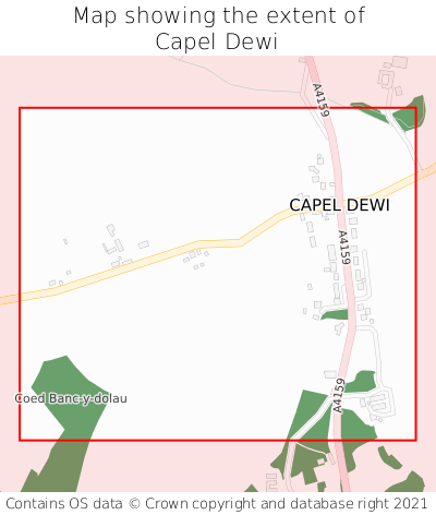 Map showing extent of Capel Dewi as bounding box