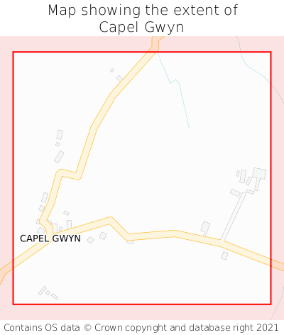 Map showing extent of Capel Gwyn as bounding box