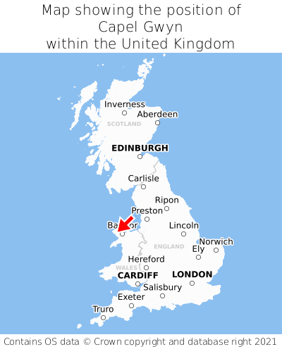 Map showing location of Capel Gwyn within the UK