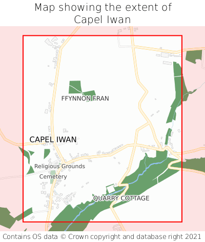 Map showing extent of Capel Iwan as bounding box