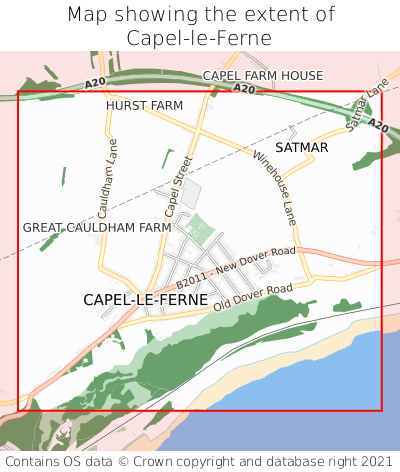 Map showing extent of Capel-le-Ferne as bounding box