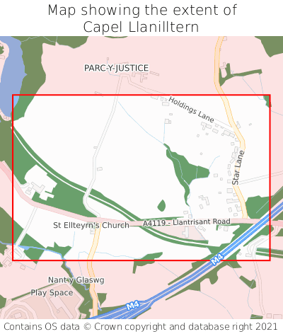 Map showing extent of Capel Llanilltern as bounding box