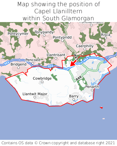 Map showing location of Capel Llanilltern within South Glamorgan