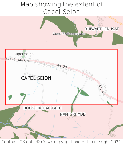 Map showing extent of Capel Seion as bounding box