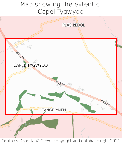 Map showing extent of Capel Tygwydd as bounding box