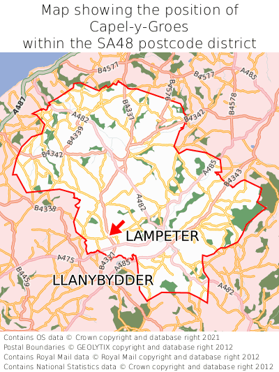 Map showing location of Capel-y-Groes within SA48