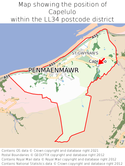 Map showing location of Capelulo within LL34