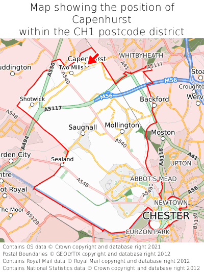 Map showing location of Capenhurst within CH1