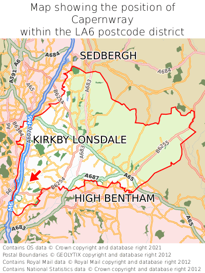 Map showing location of Capernwray within LA6