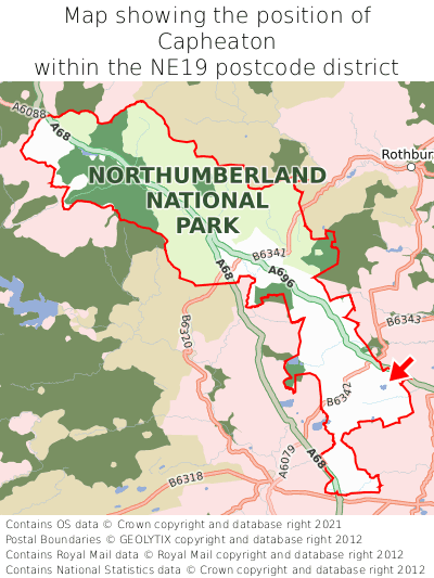 Map showing location of Capheaton within NE19