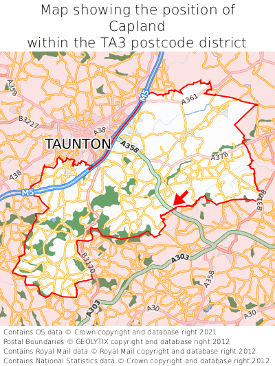Map showing location of Capland within TA3