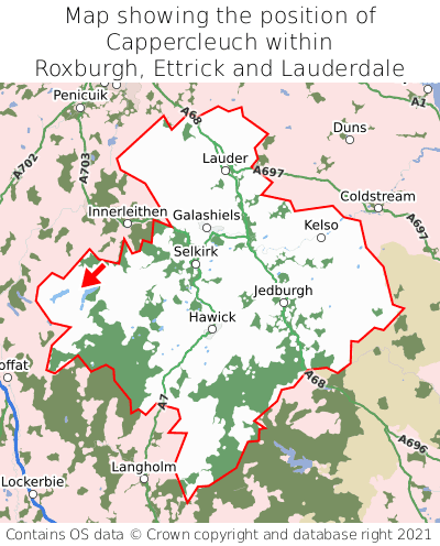Map showing location of Cappercleuch within Roxburgh, Ettrick and Lauderdale