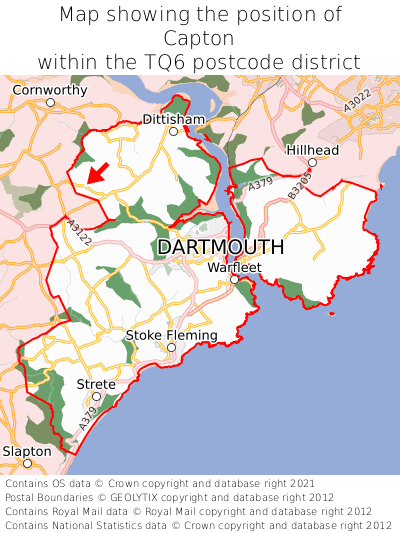 Map showing location of Capton within TQ6