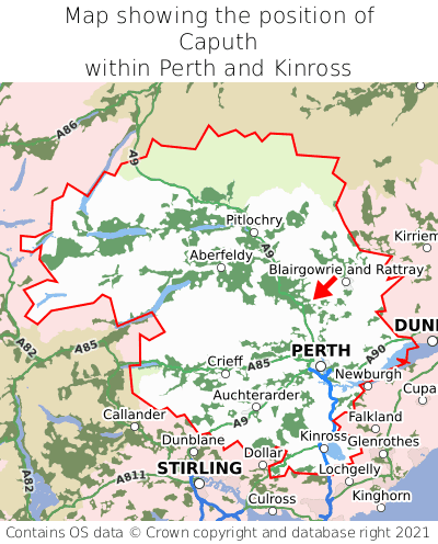 Map showing location of Caputh within Perth and Kinross