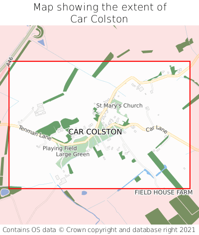 Map showing extent of Car Colston as bounding box