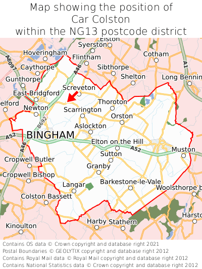 Map showing location of Car Colston within NG13