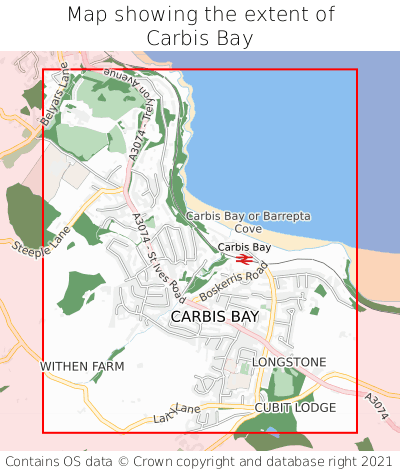 Map showing extent of Carbis Bay as bounding box