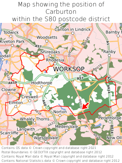 Map showing location of Carburton within S80