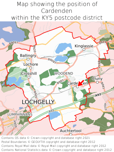 Map showing location of Cardenden within KY5