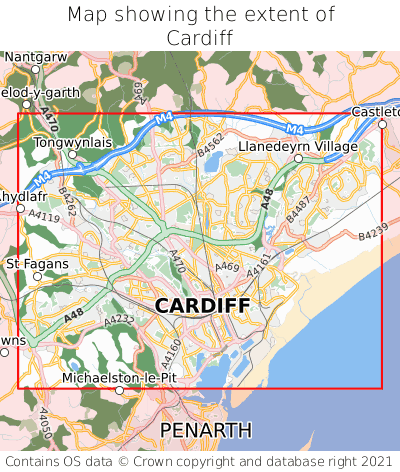 Map showing extent of Cardiff as bounding box